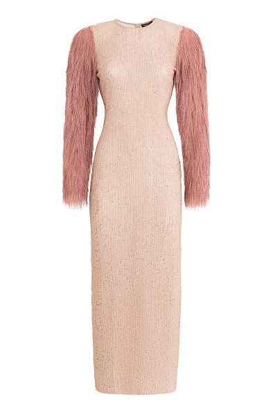 Трикотажное платье с пайетками и бахромой